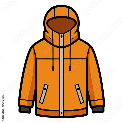 Orange winter jacket with hood vector illustration for fashion apparel and outdoor clothing design