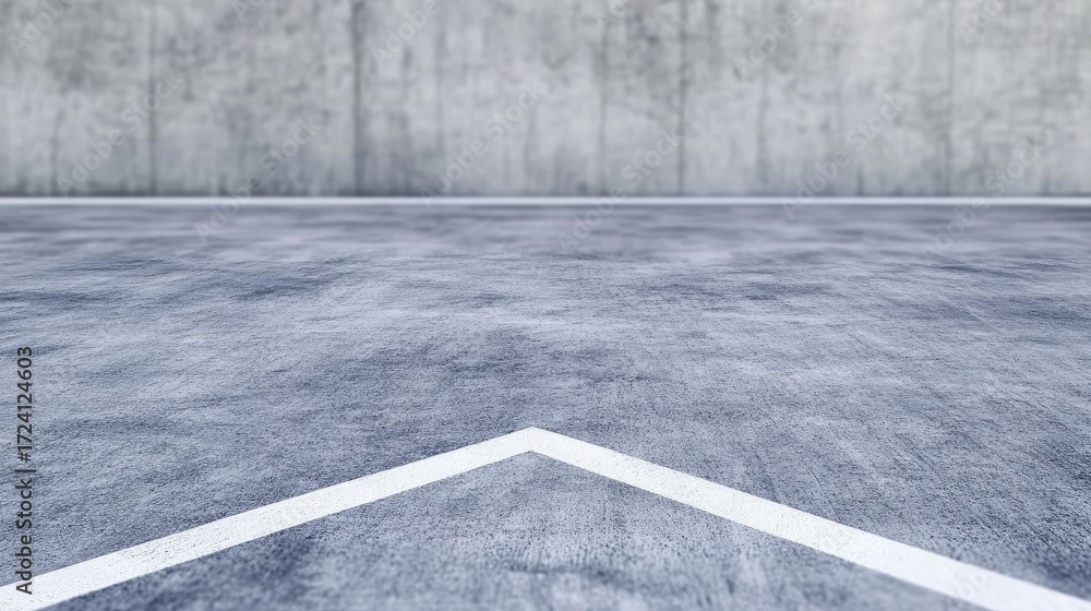 Fototapeta premium Concrete Corner Baseball Diamond - A perspective shot of a corner of a baseball diamond, marked with a chalk line on a concrete surface against a concrete wall.