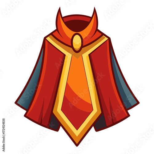 Cartoon wizard cloak vector illustration, fantasy magic robe apparel, costume for halloween party