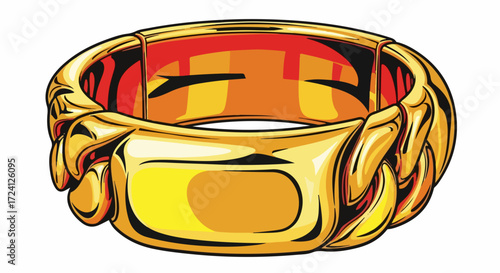 Golden ring gleaming against white background, perfect for jewelry enthusiasts. Elegant golden ring with intricate details and rich hues, suitable for advertisements.