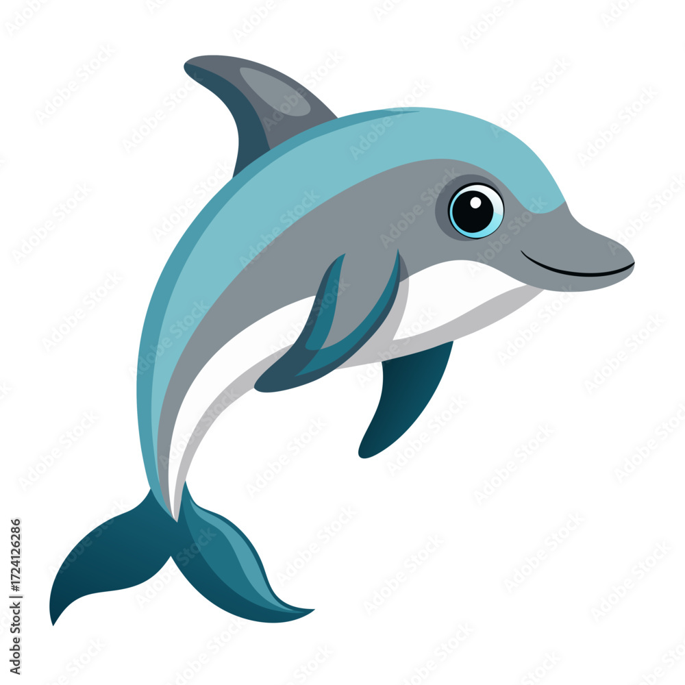 Fototapeta premium Illustration of cute dolphin jumping out of water, aquatic mammal, sea animal, marine life, ocean art