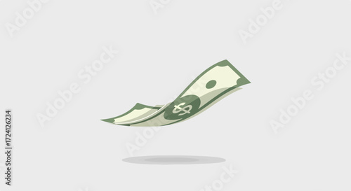 Floating money, green dollar bill against simple background. Floating money showing dollar sign, symbolic illustration. Floating money for finance blogs and personal finance resources,
