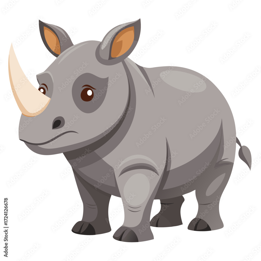 Fototapeta premium Cartoon rhino illustration for kids education and wildlife conservation projects and rhinoceros art