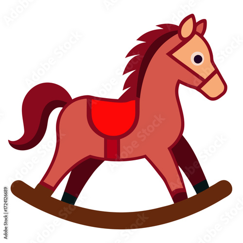 Illustration of a vintage wooden rocking horse toy for children nursery decor and playroom design ideas