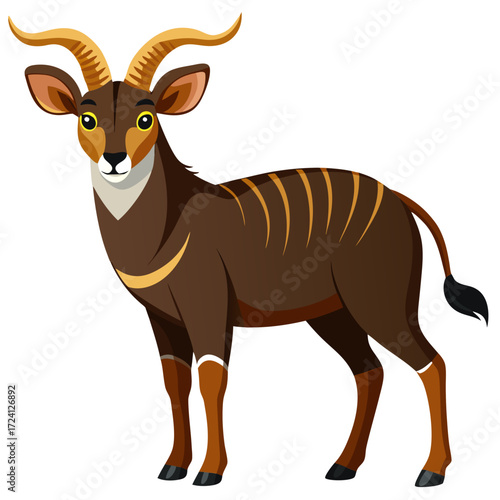 Illustration of a nyala antelope with stripes and horns wildlife animal vector graphic design