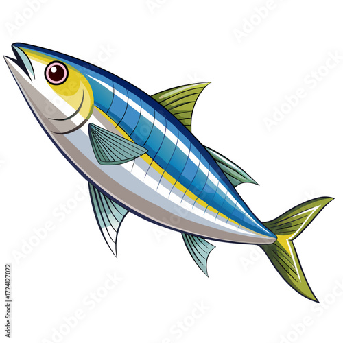 Illustration of a yellowfin tuna fish swimming in the ocean marine wildlife aquatic animal art