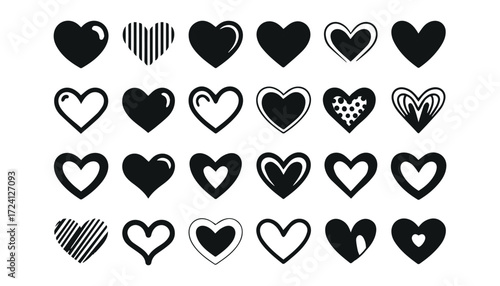 Collection of diverse hand drawn heart shapes and designs