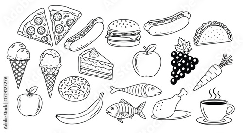 hand drawn set of food