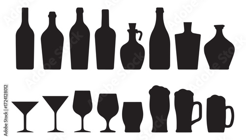 Collection of silhouette drink bottles and glasses