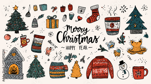 Festive Christmas illustration with holiday elements