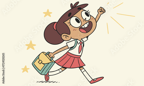 Happy Schoolgirl with Ponytail and Red Tie