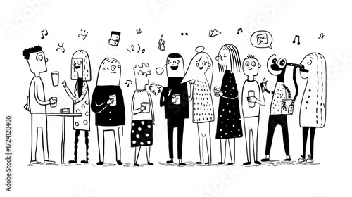 Cartoon characters enjoying a party