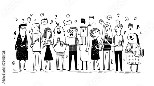 Playful cartoon characters at a party