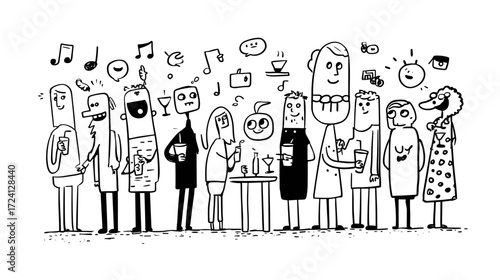 Cartoon characters at a social gathering