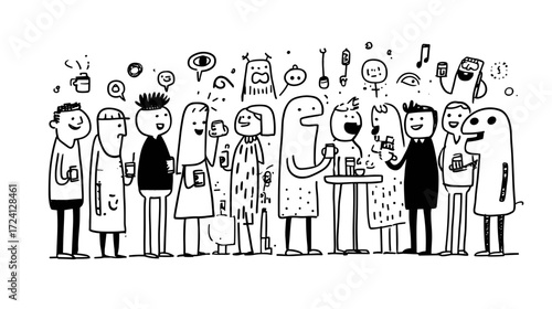 Playful cartoon characters at a party