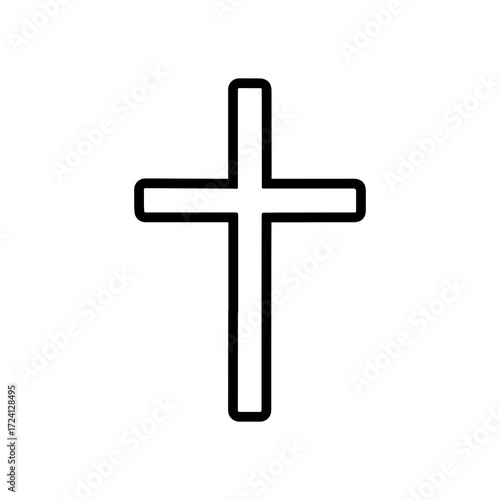 Simple outlined Christian cross symbol, representing faith, religion, spirituality, and hope in a minimalist style.