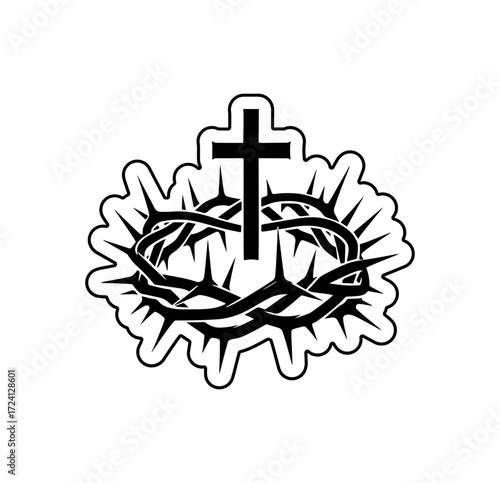 Christian cross and crown of thorns symbol of faith, religion, and Easter celebration