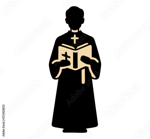 Priest holding bible with cross, religious symbol, spiritual concept, faith illustration