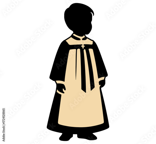 Silhouette of a child in religious attire, representing faith, spirituality, and church traditions