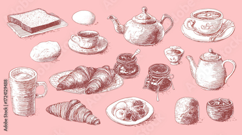 Delicious breakfast assortment illustration