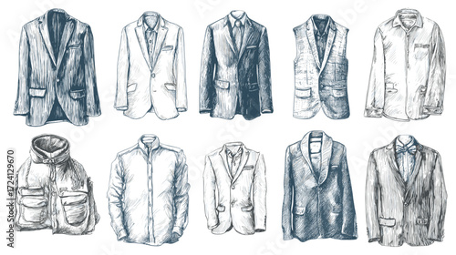 Collection of hand-drawn jackets and vests