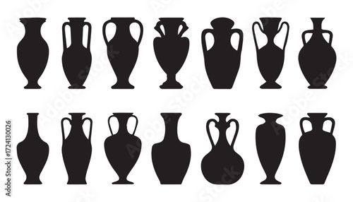 Collection of ancient greek roman pottery silhouettes.