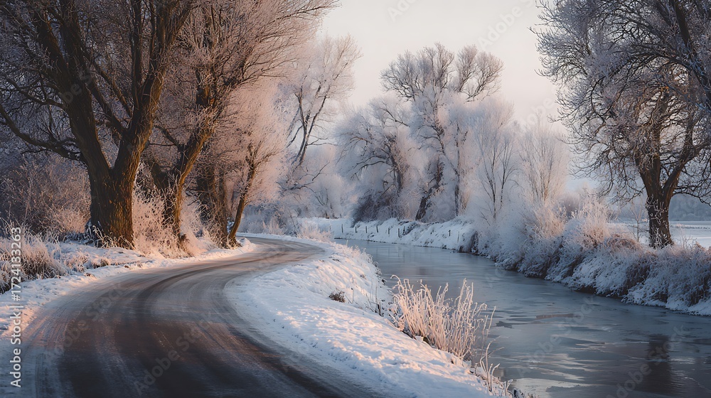 Fototapeta premium winter landscape with river