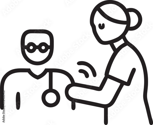 Doctor consulting patient medical checkup healthcare professional consultation line art