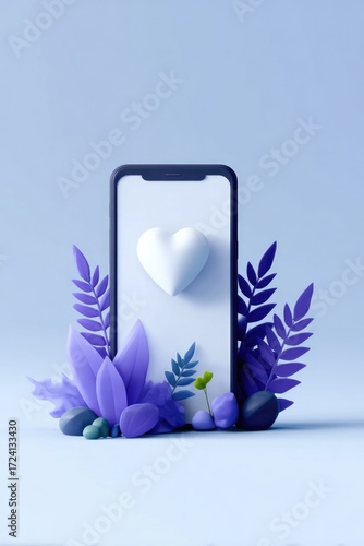 Smartphone surrounded by vibrant flowers, showcasing love and co