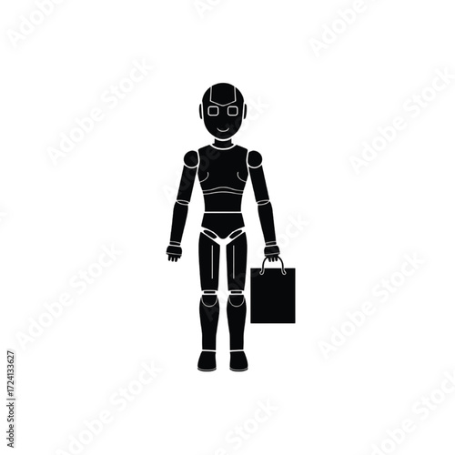 Black robot holding shopping bag android artificial intelligence