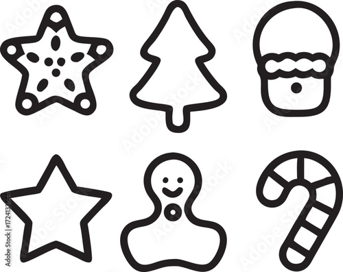 Festive Christmas icon set in minimalist line art style vector