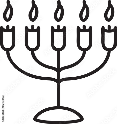 Menorah illustration with seven candles in black line art style