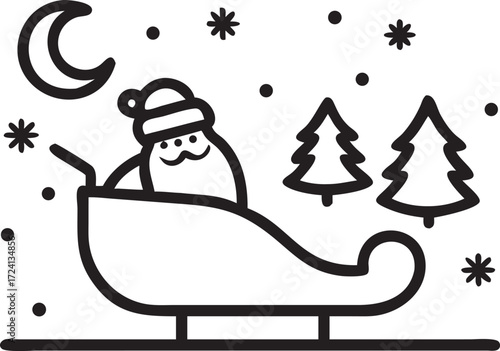 Santa Claus in his sleigh delivering gifts on Christmas night