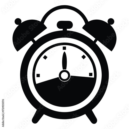Alarm Clock Silhouette Vector, Classic Bell Timepiece Illustration, Retro Wake Up Clock Graphic Symbol for Time, Deadline, and Schedule EPS
