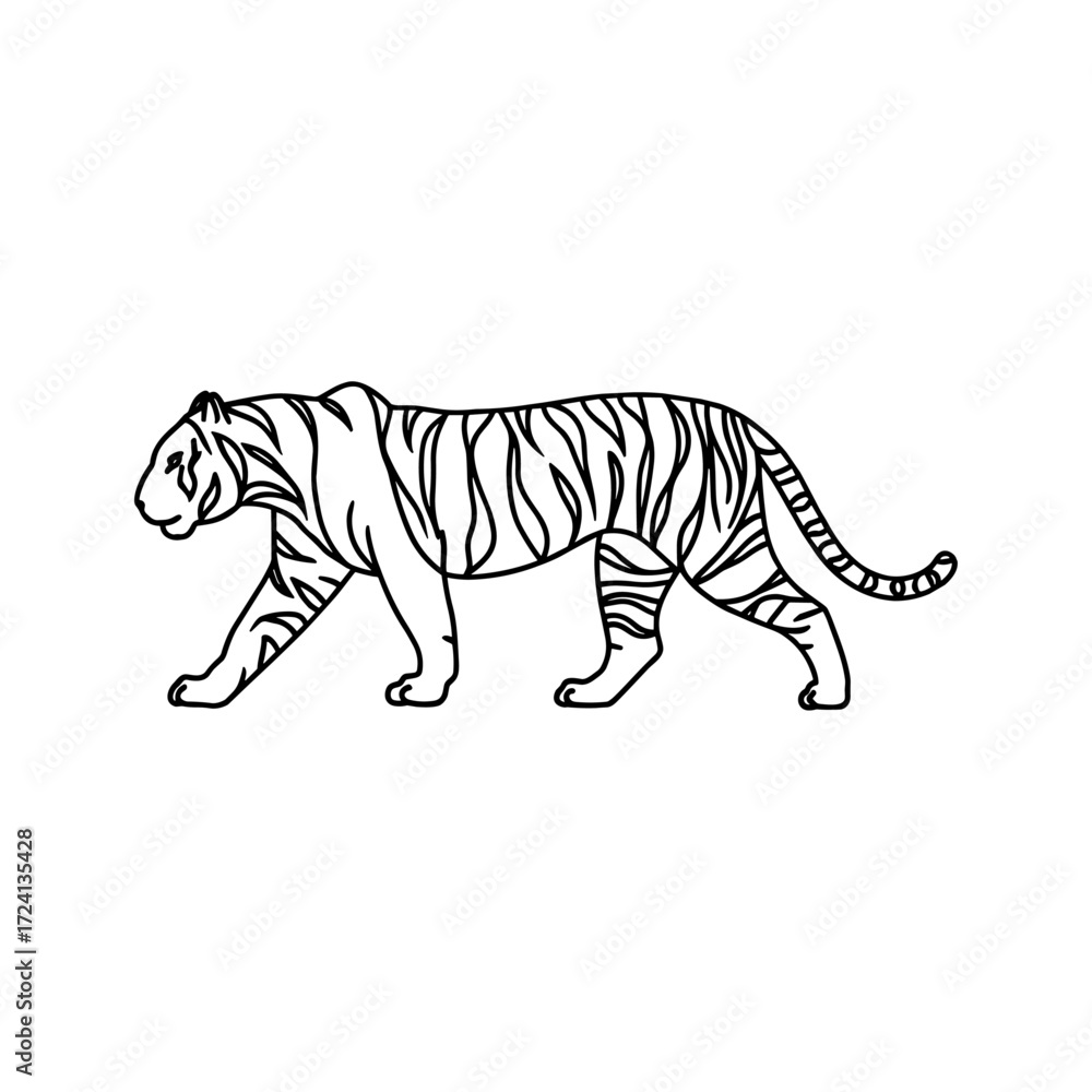 Fototapeta premium Unique Tiger Silhouette Vector Logo Designs Black on White with Dynamic Poses, Stripes, Roaring, Walk, Head, Leaping, and Powerful Artistic Illustrations for Premium Icon Graphic Design