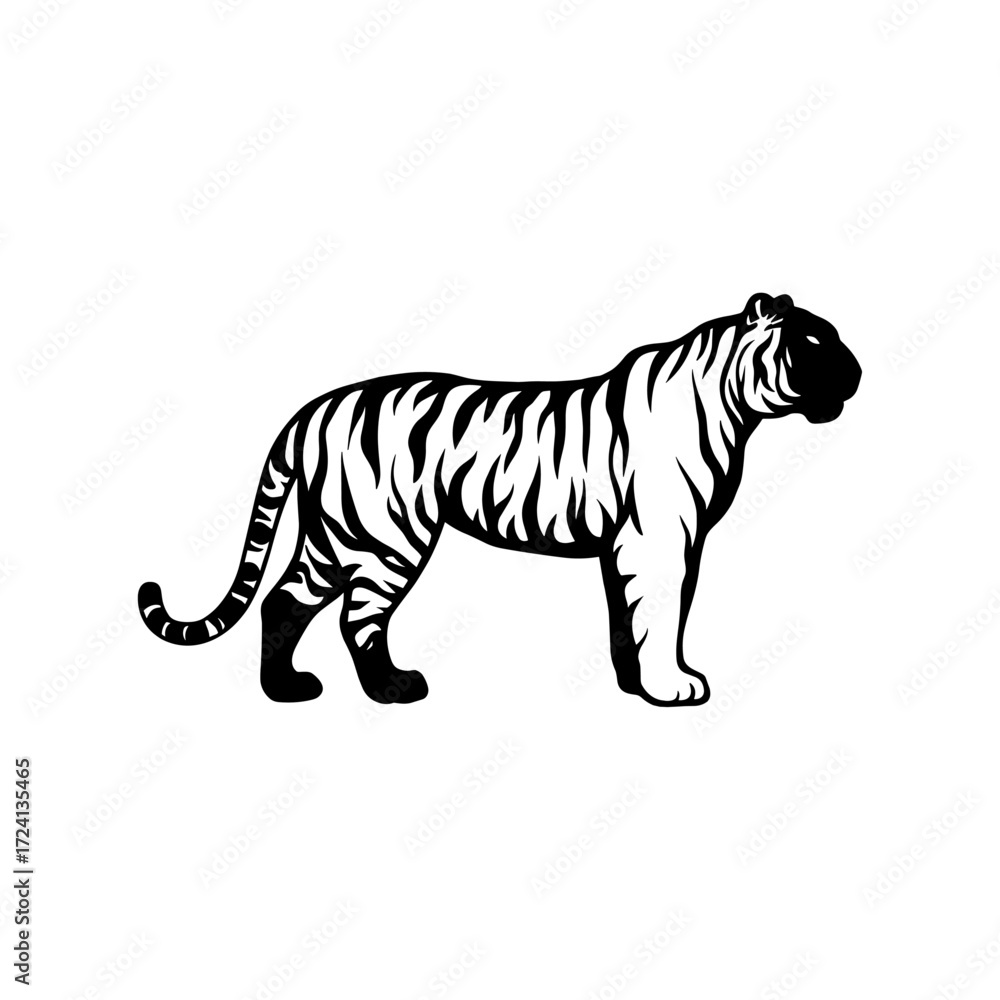 Obraz premium Unique Tiger Silhouette Vector Logo Designs Black on White with Dynamic Poses, Stripes, Roaring, Walk, Head, Leaping, and Powerful Artistic Illustrations for Premium Icon Graphic Design