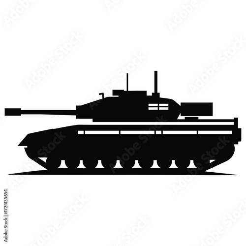 Military Tank Silhouette Vector, Army Armored Vehicle Illustration, Combat War Tank Symbol for Defense, Military Strategy Graphic EPS