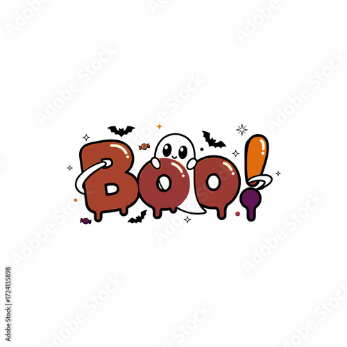 Boo halloween ghost bats candy trick or treat spooky holiday october festive celebration party design vector art