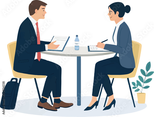 Business Job Interview – Professional Man and Woman Sitting at Table in Office Discussion