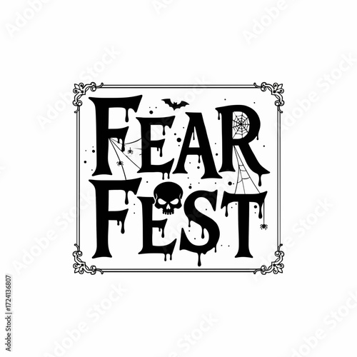 Fear fest halloween spooky spiderweb skull bat creepy scary october holiday trick or treat party design vector
