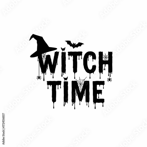 Witch time halloween spooky bat spider web hat trick or treat creepy october season celebration party night