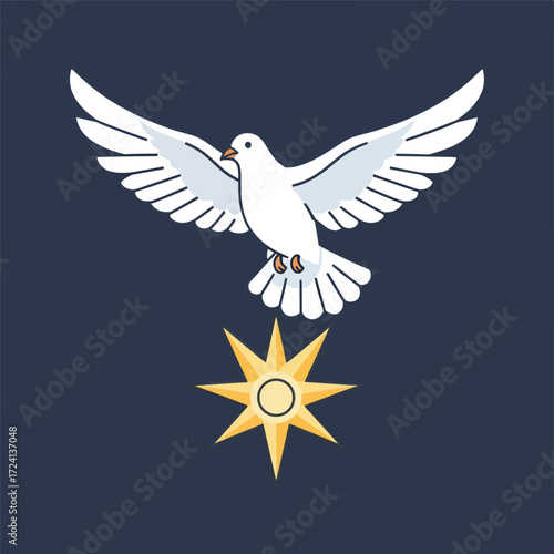 The Holy Spirit descending as a radiant dove with a brilliant star, a divine symbol of peace, inspiration, and sacred blessings from heaven.