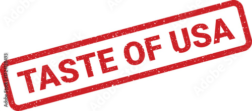 A red rectangular stamp proclaims Taste of USA in a textured, bold font