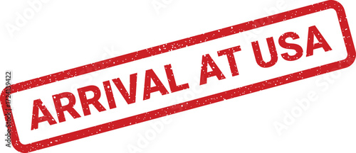 A red rubber stamp announces arrival at USA, a textured ideal for travel and immigration documents