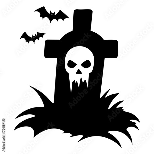 Halloween Tombstone Graveyard Skull Solid Illustration