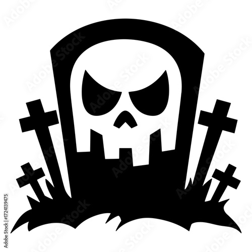 Halloween Tombstone Graveyard Skull Solid Illustration