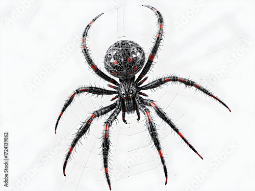 A spider with red and black markings on its body