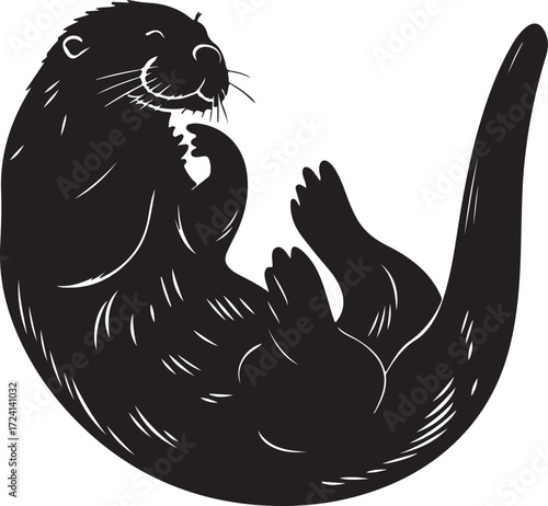 Black otter resting on white animal illustration