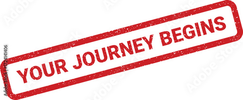 A red stamp announces Your Journey Begins in a bold, textured design