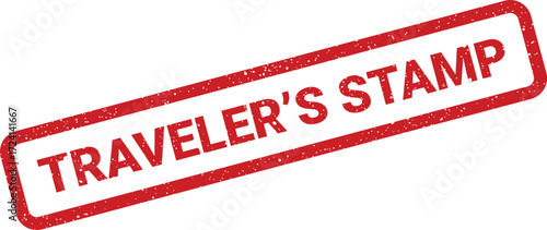 A red Travelers Stamp angled across a shows a textured, grunge effect